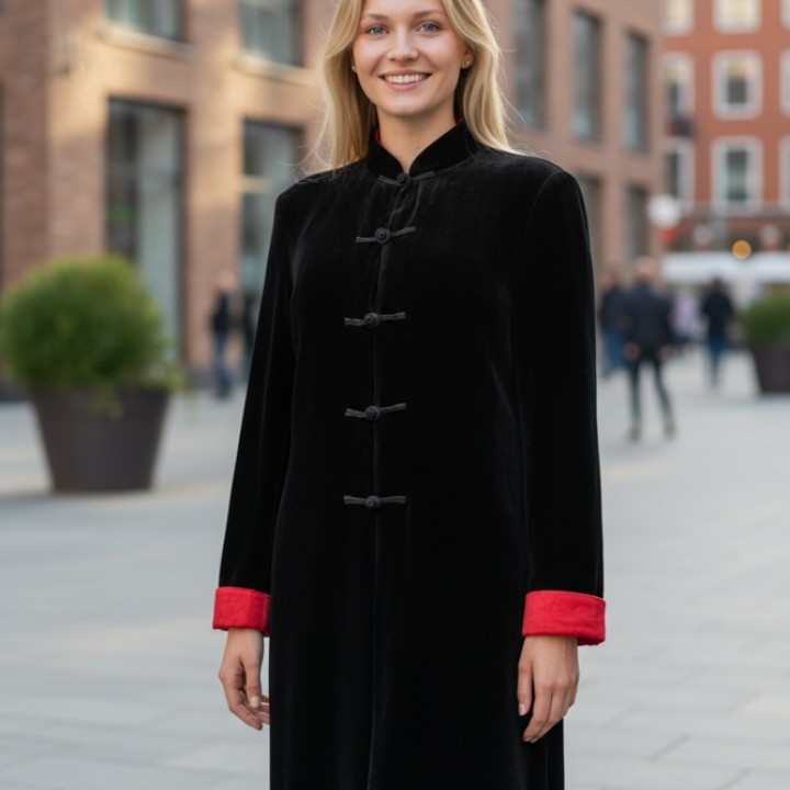 Long black velvet coat